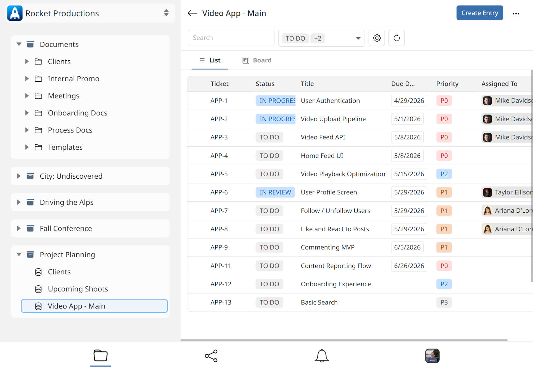 Custom database with project tracking view