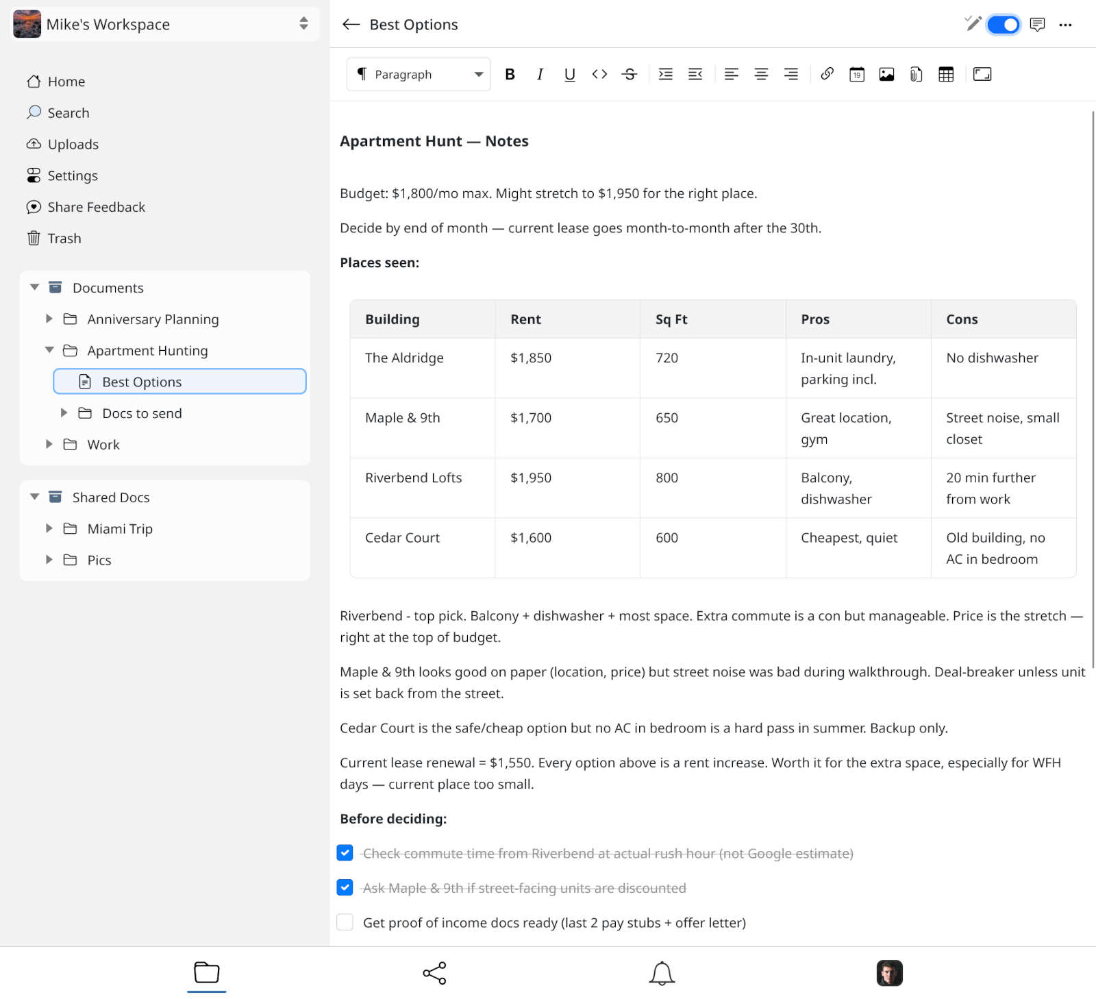 A library of notes and documents organized in folders in Flurrio