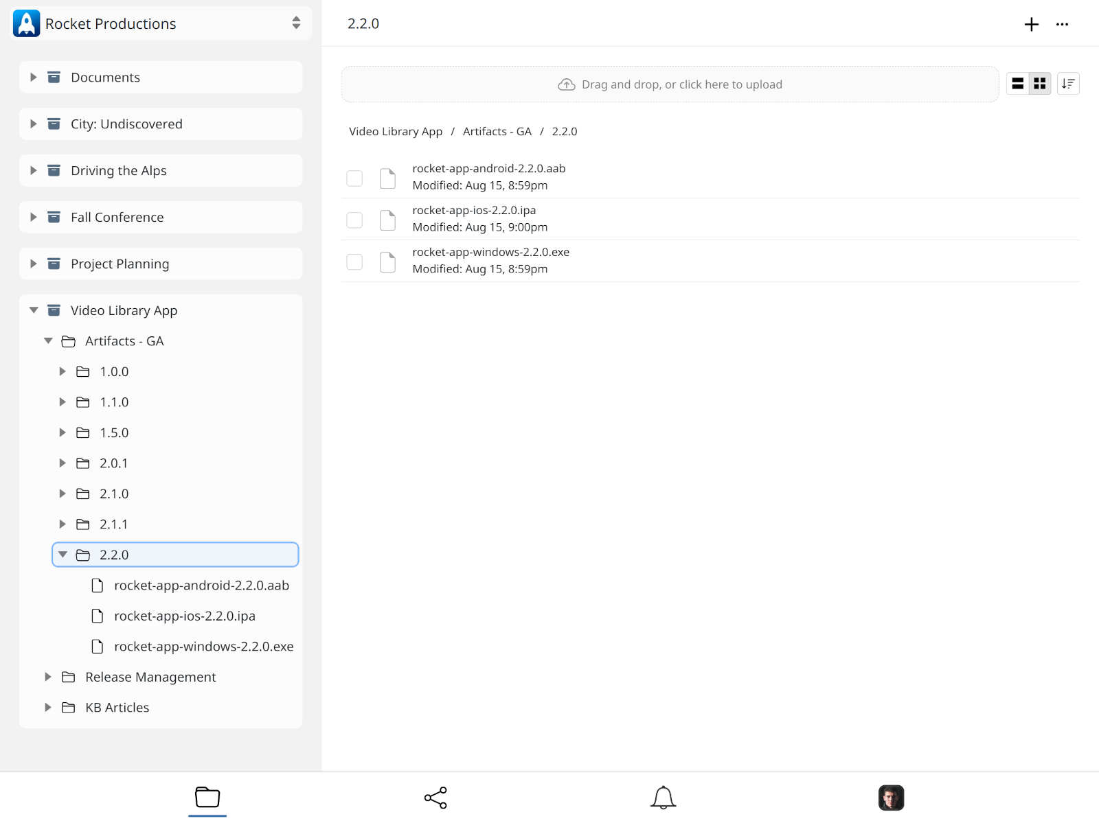 Files organized into project folders in Flurrio with sharing controls